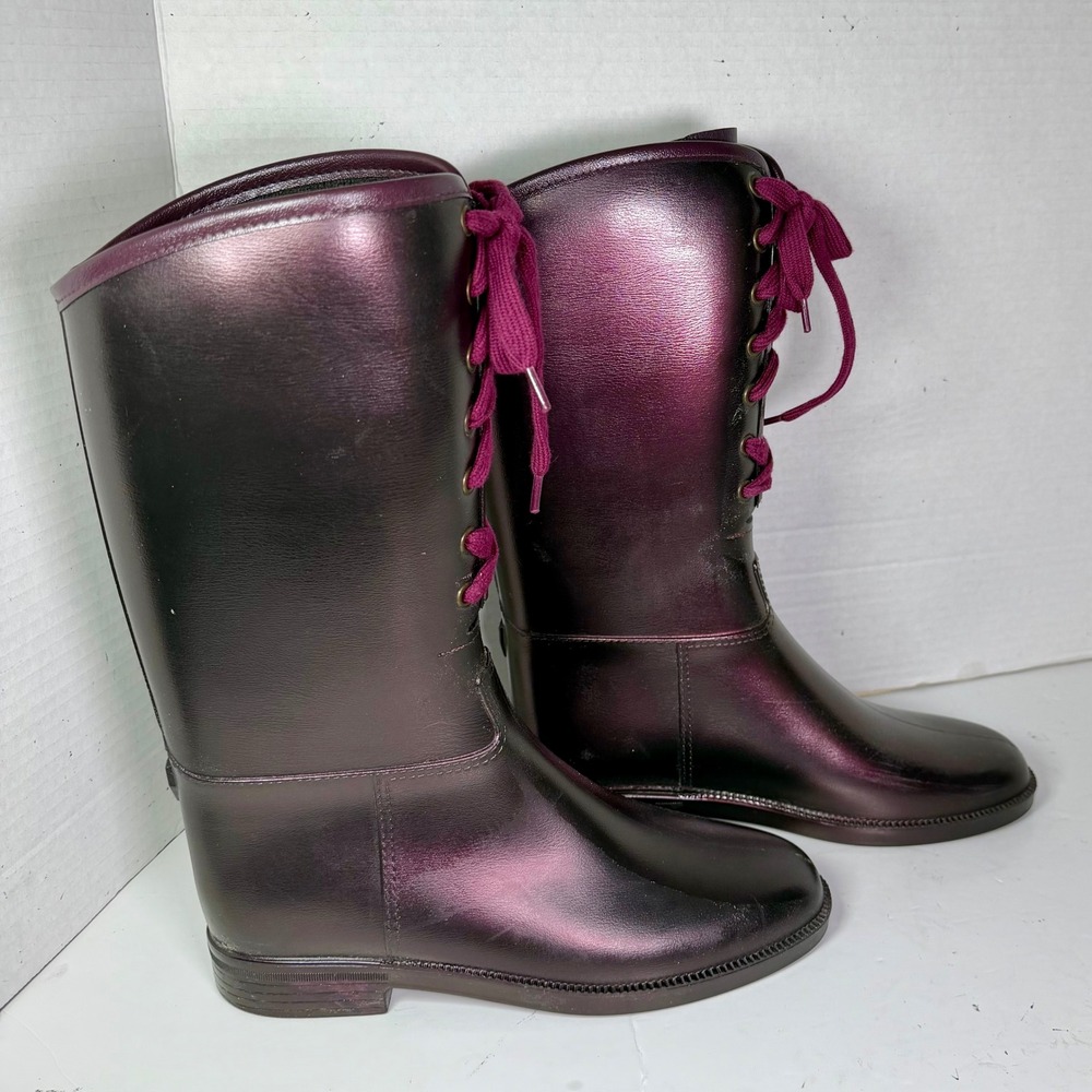 Naot‎ Womens Metallic Plum Rubber Lace Up Tall Rain Boots Size 37 US 7 Israel